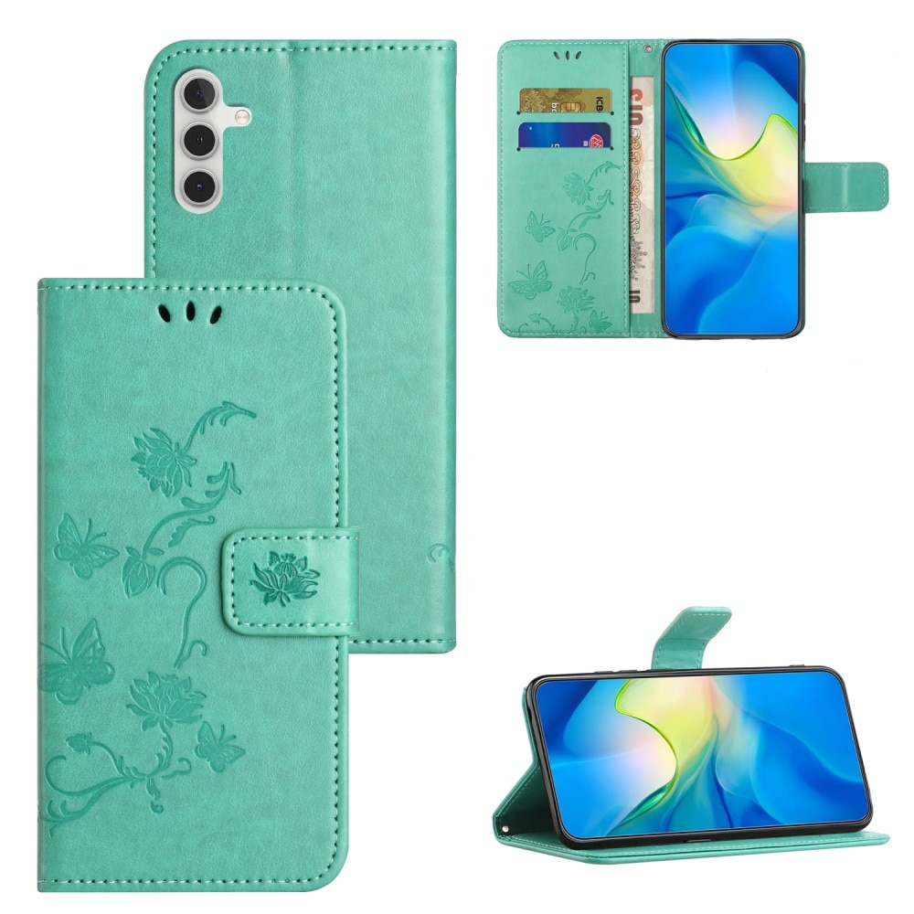 Custodia in pelle a farfalle per Samsung Galaxy A05s, verde