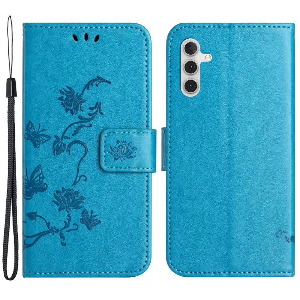 Custodia in pelle a farfalle per Samsung Galaxy A05s, blu