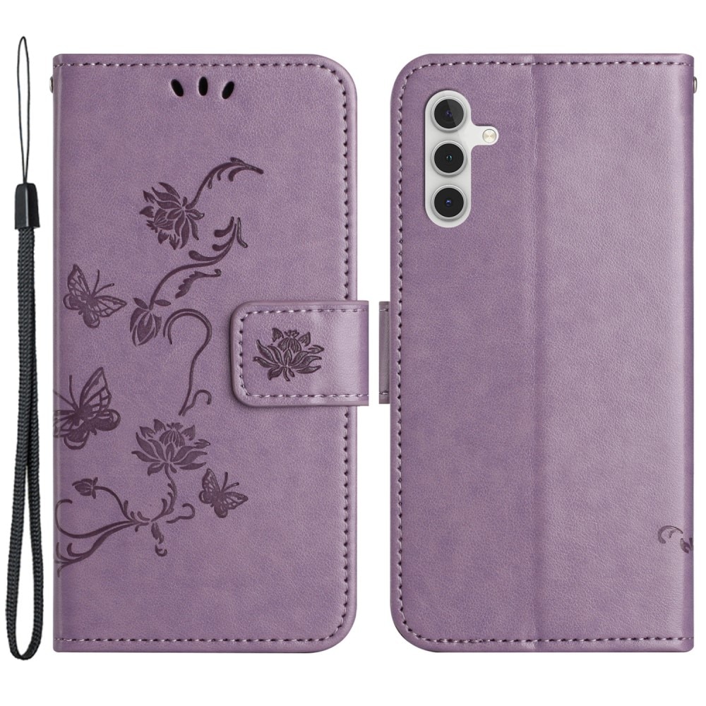 Custodia in pelle a farfalle per Samsung Galaxy A05s, viola