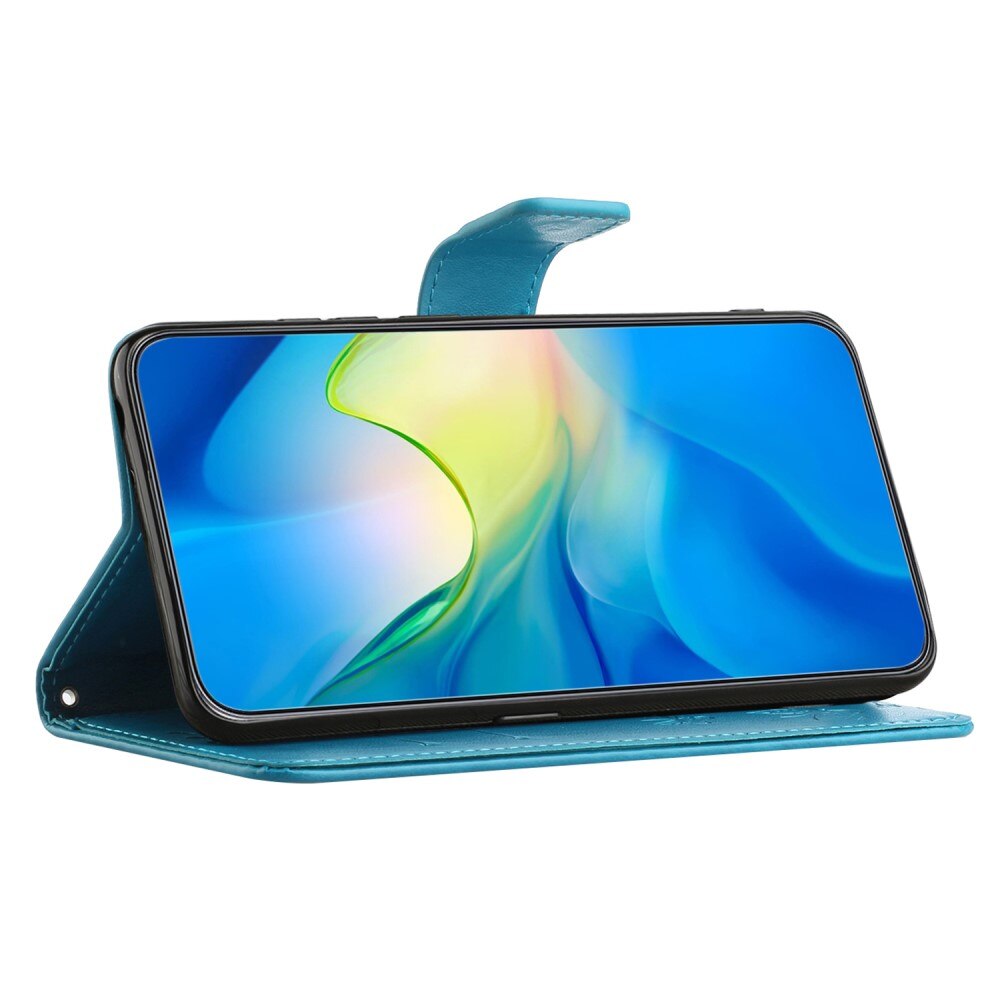 Custodia in pelle a farfalle per Motorola Moto G54, Blu