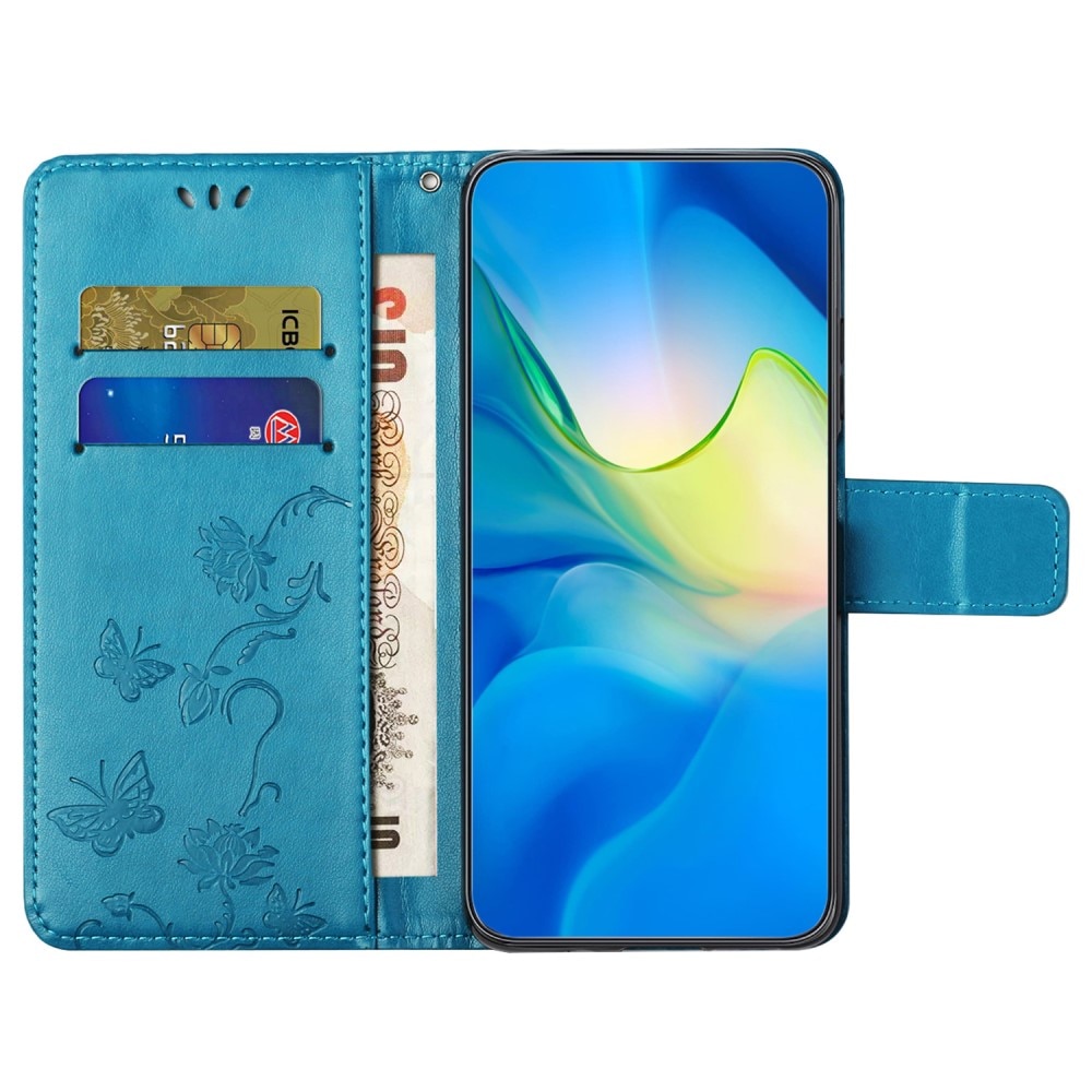 Custodia in pelle a farfalle per Motorola Moto G54, Blu