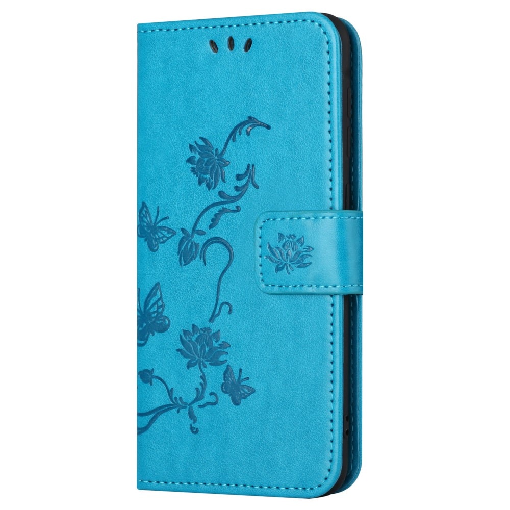 Custodia in pelle a farfalle per Motorola Moto G54, Blu