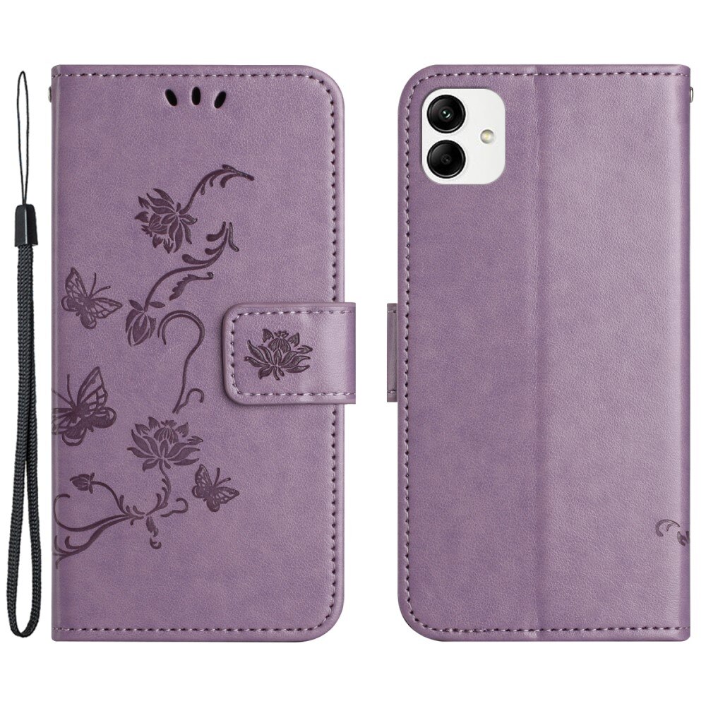 Custodia in pelle a farfalle per Motorola Moto G54, Viola