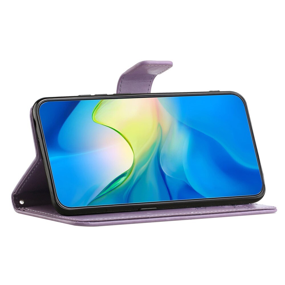 Custodia in pelle a farfalle per Motorola Moto G54, Viola