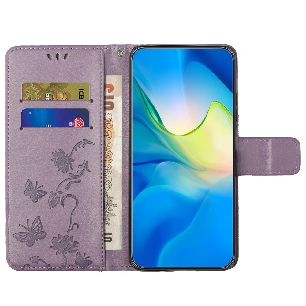 Custodia in pelle a farfalle per Motorola Moto G54, Viola