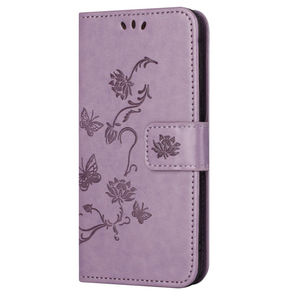 Custodia in pelle a farfalle per Motorola Moto G54, Viola