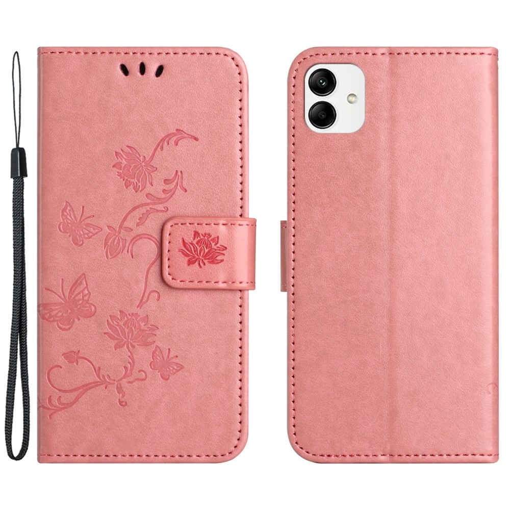 Custodia in pelle a farfalle per Motorola Moto G54, rosa
