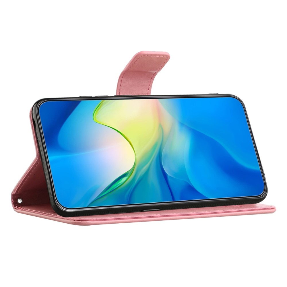 Custodia in pelle a farfalle per Motorola Moto G54, rosa