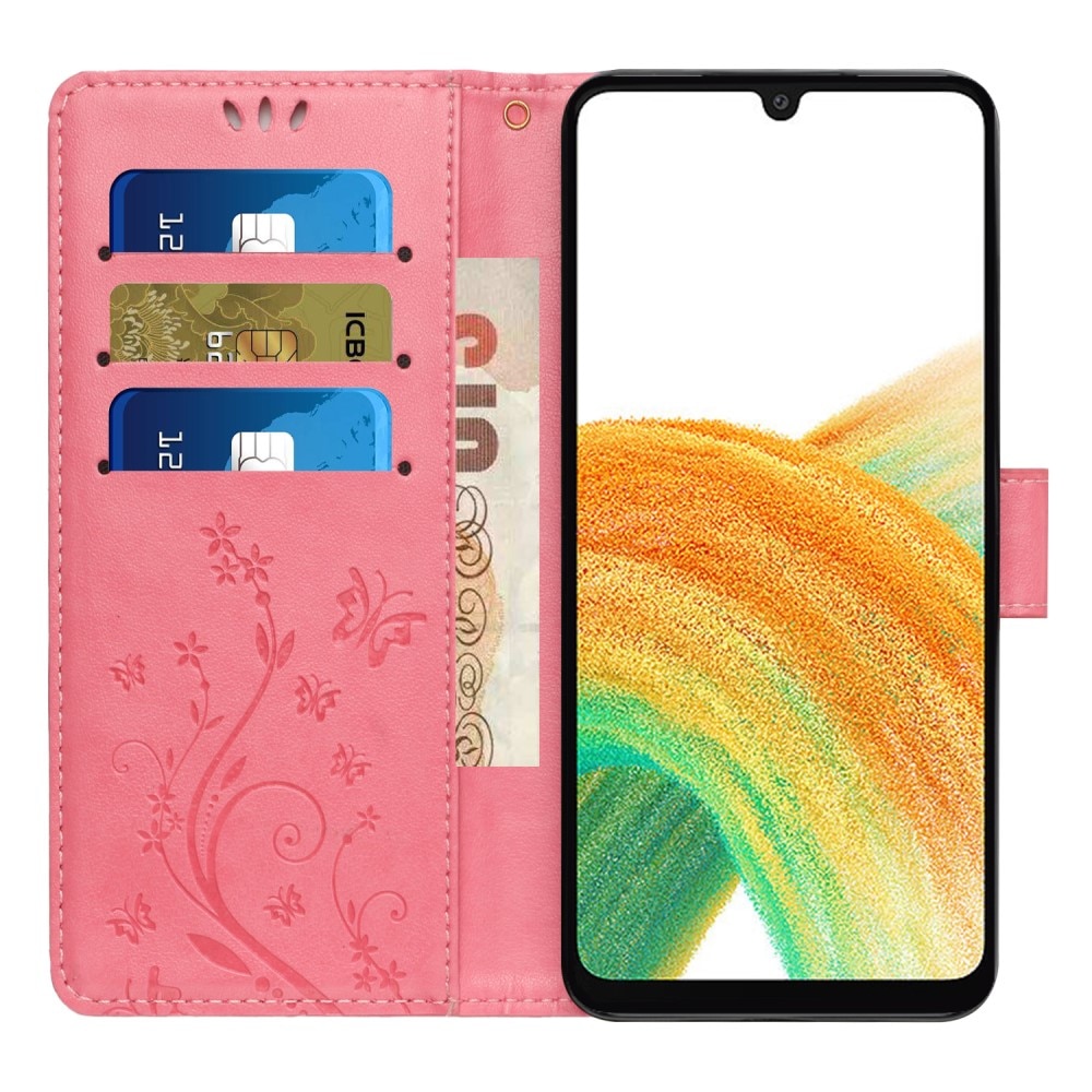 Custodia in pelle a farfalle per Samsung Galaxy A25, rosa