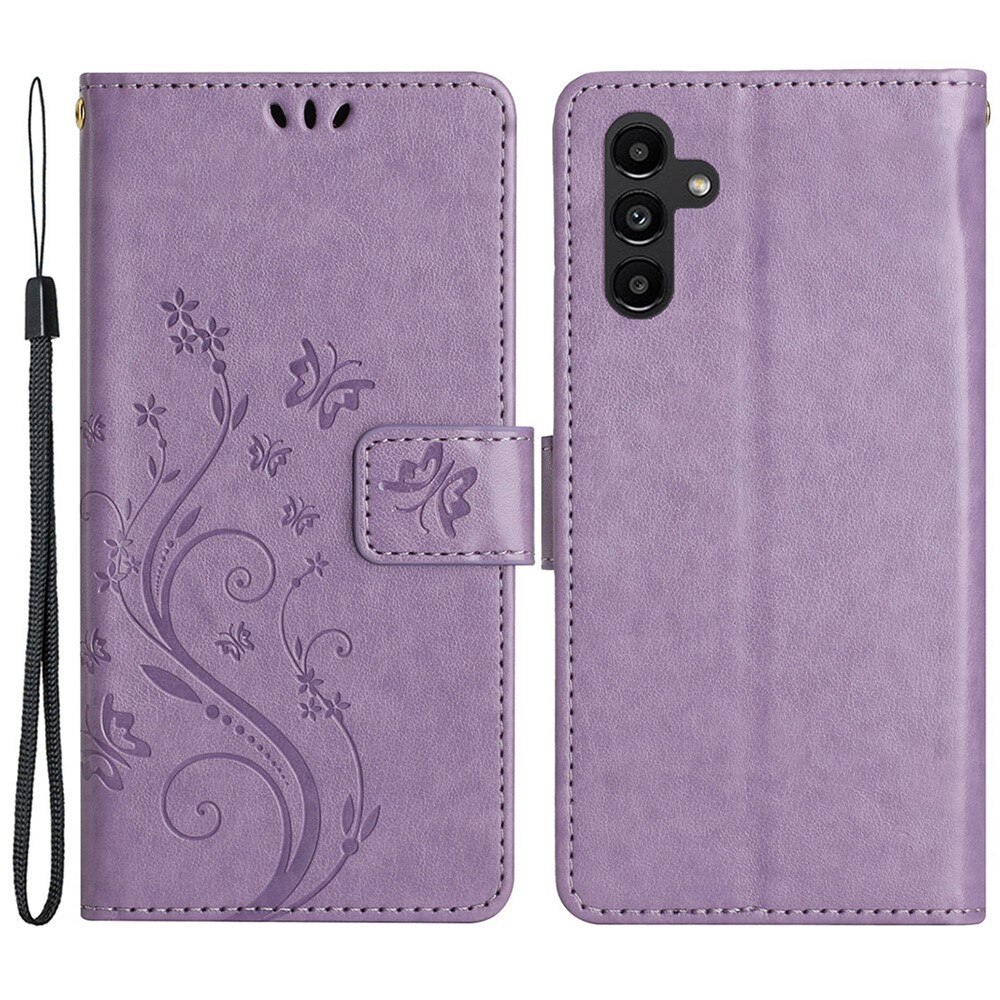 Custodia in pelle a farfalle per Samsung Galaxy A25, viola