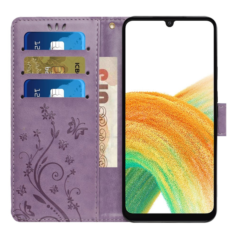 Custodia in pelle a farfalle per Samsung Galaxy A25, viola