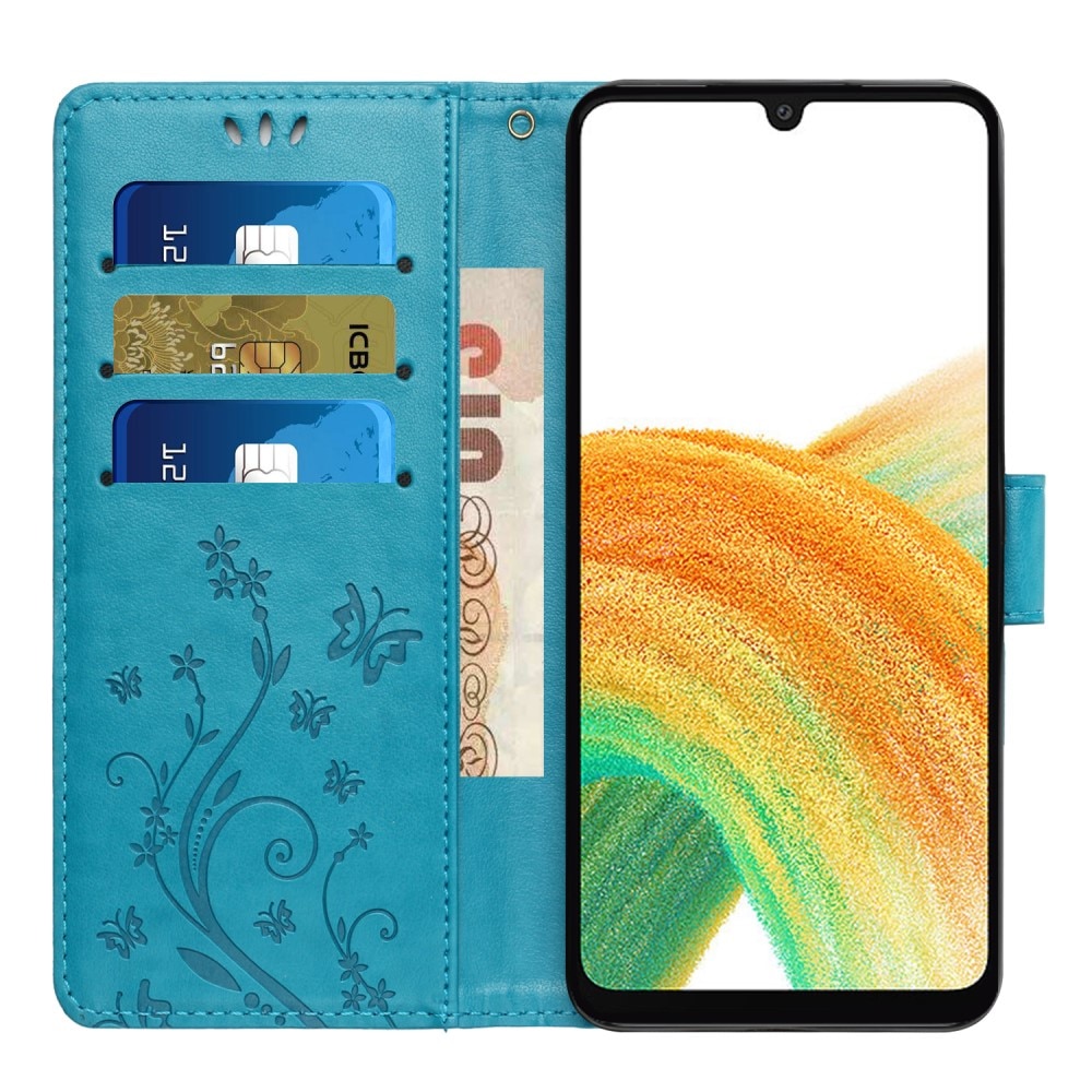 Custodia in pelle a farfalle per Samsung Galaxy A25, blu