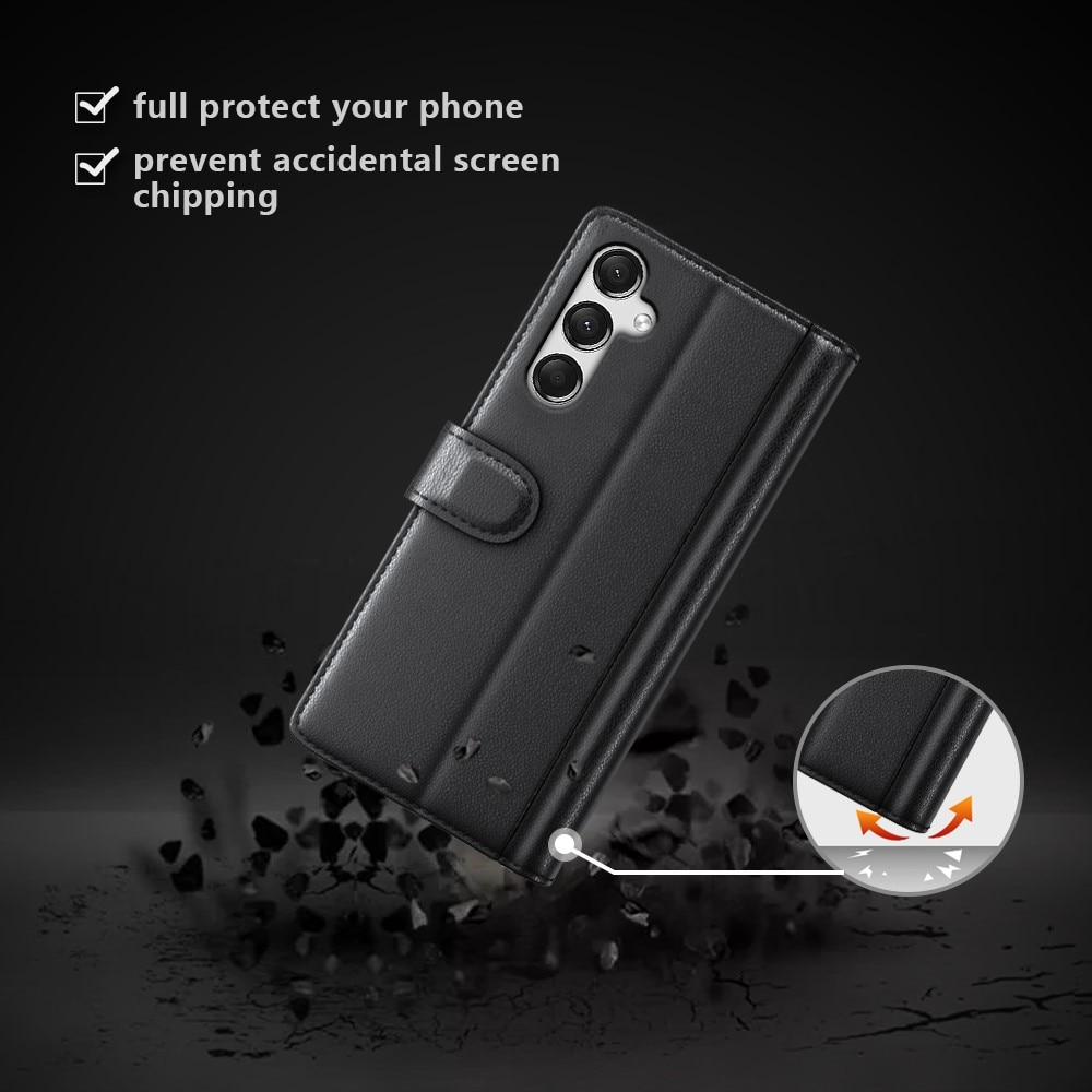 Custodia a portafoglio in vera pelle Samsung Galaxy A25, nero