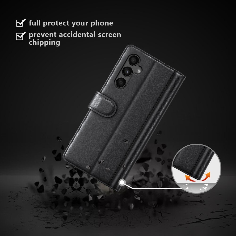 Custodia a portafoglio in vera pelle Samsung Galaxy A15, nero