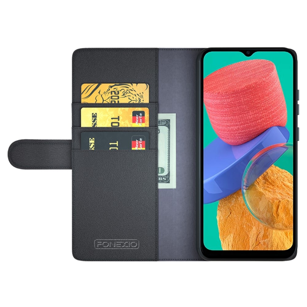 Custodia a portafoglio in vera pelle Motorola Moto G54, Nero