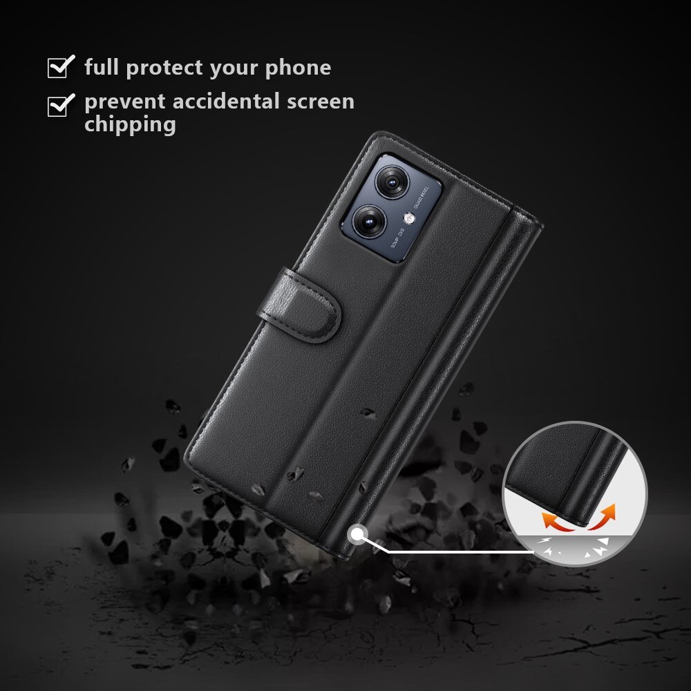 Custodia a portafoglio in vera pelle Motorola Moto G54, Nero