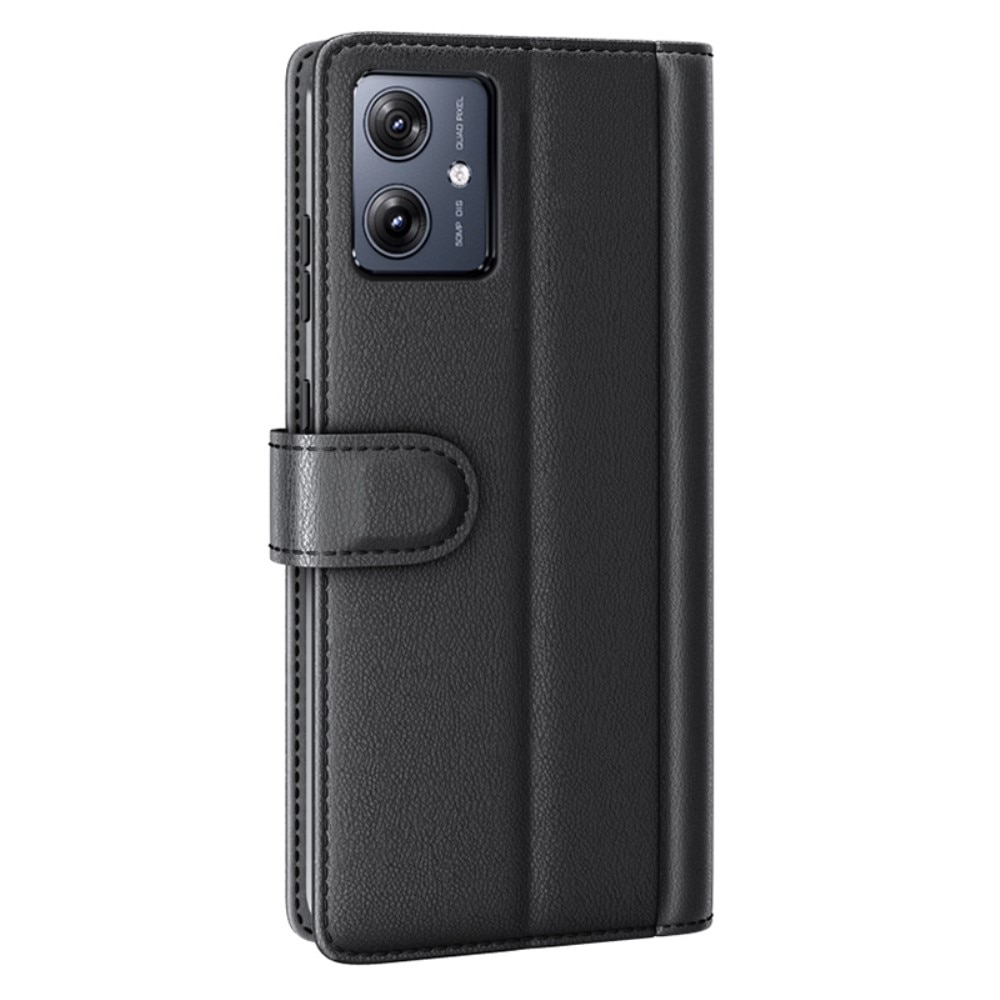 Custodia a portafoglio in vera pelle Motorola Moto G54, Nero