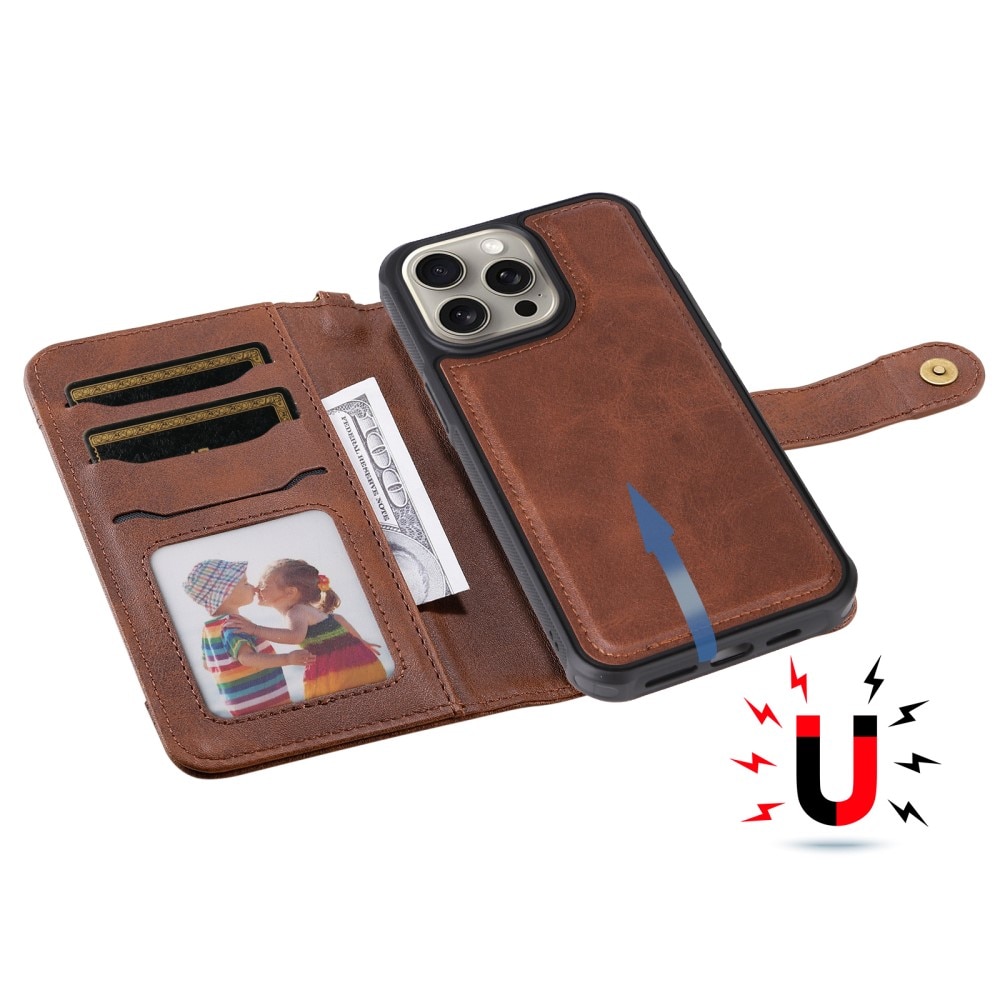 Magnet Leather Wallet iPhone 15 Pro Max marrone