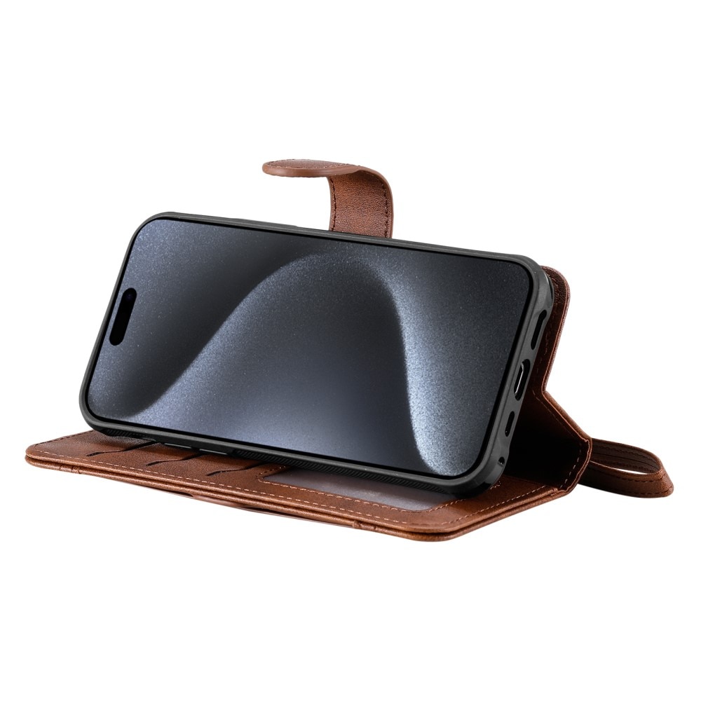 Magnet Leather Wallet iPhone 15 Pro marrone