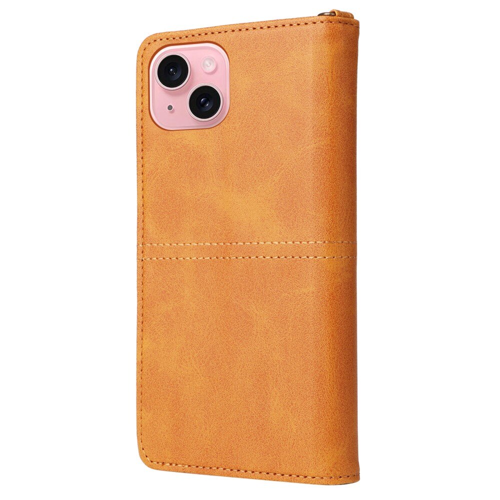 Magnet Leather Wallet iPhone 15 Cognac