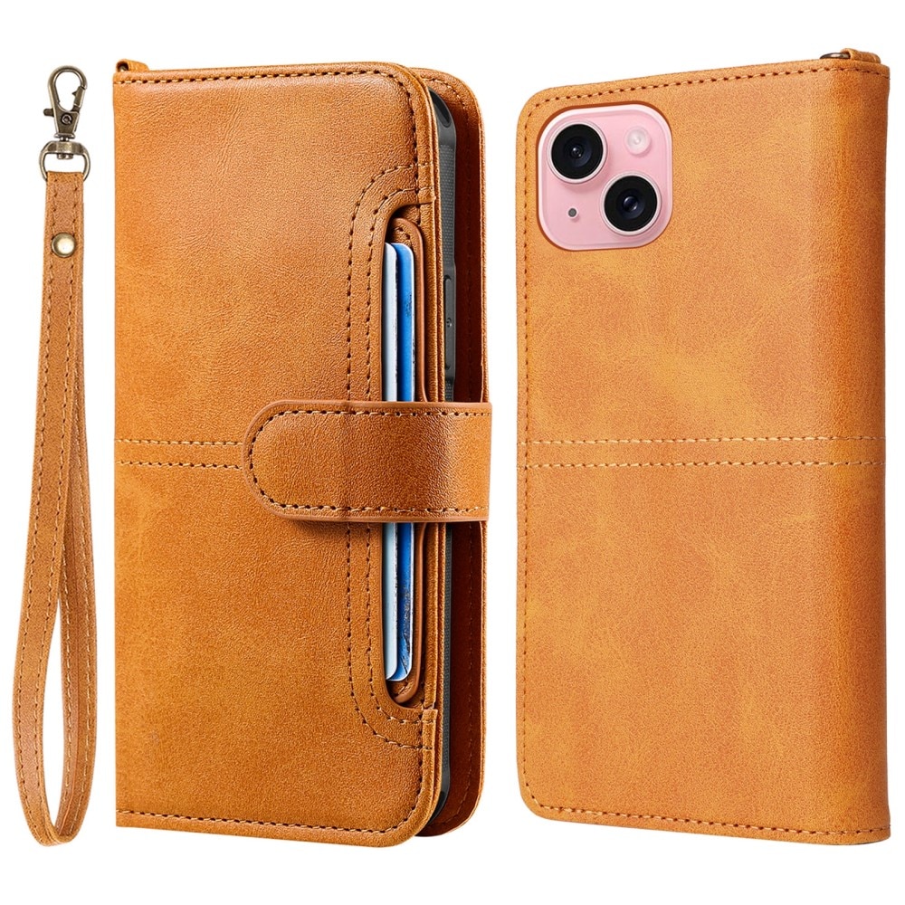 Magnet Leather Wallet iPhone 15 Cognac