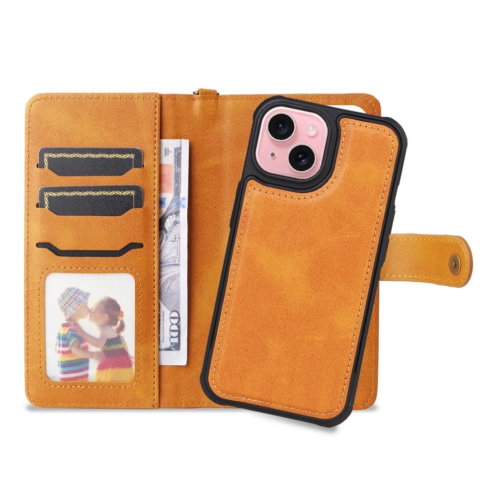 Magnet Leather Wallet iPhone 15 Cognac