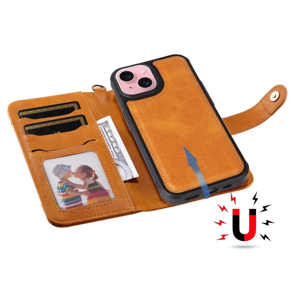 Magnet Leather Wallet iPhone 15 Cognac