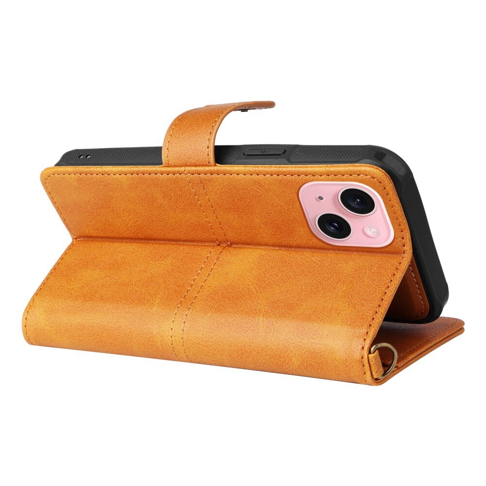 Magnet Leather Wallet iPhone 15 Cognac