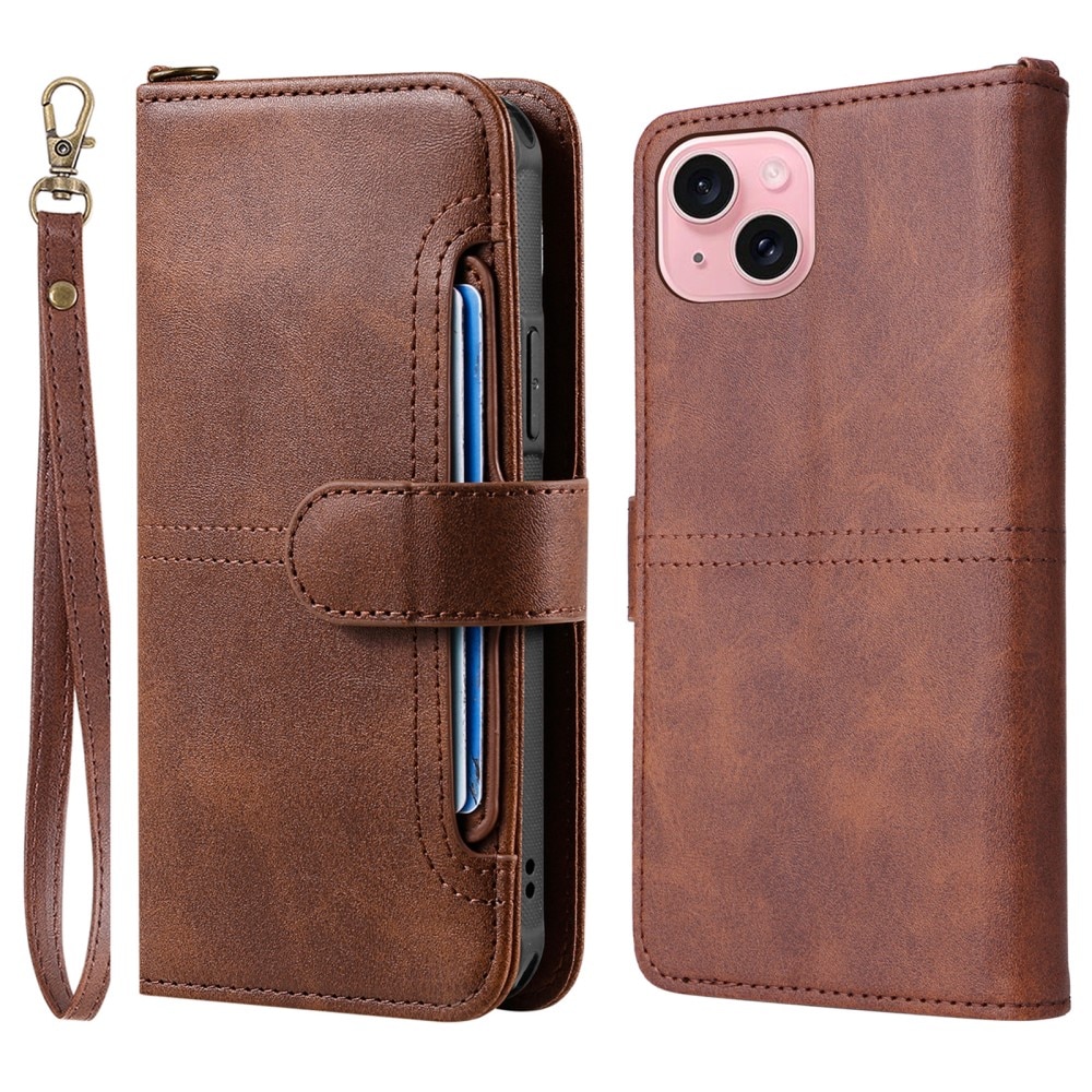 Magnet Leather Wallet iPhone 15 marrone