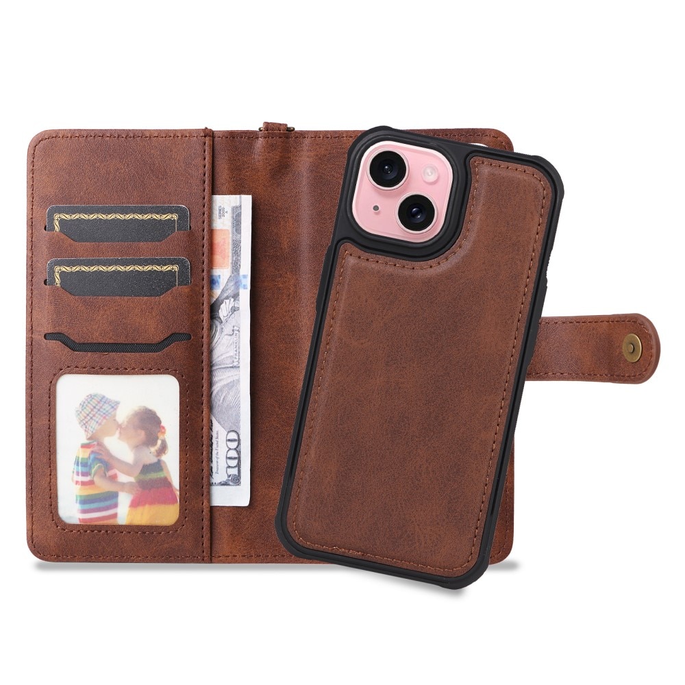 Magnet Leather Wallet iPhone 15 marrone