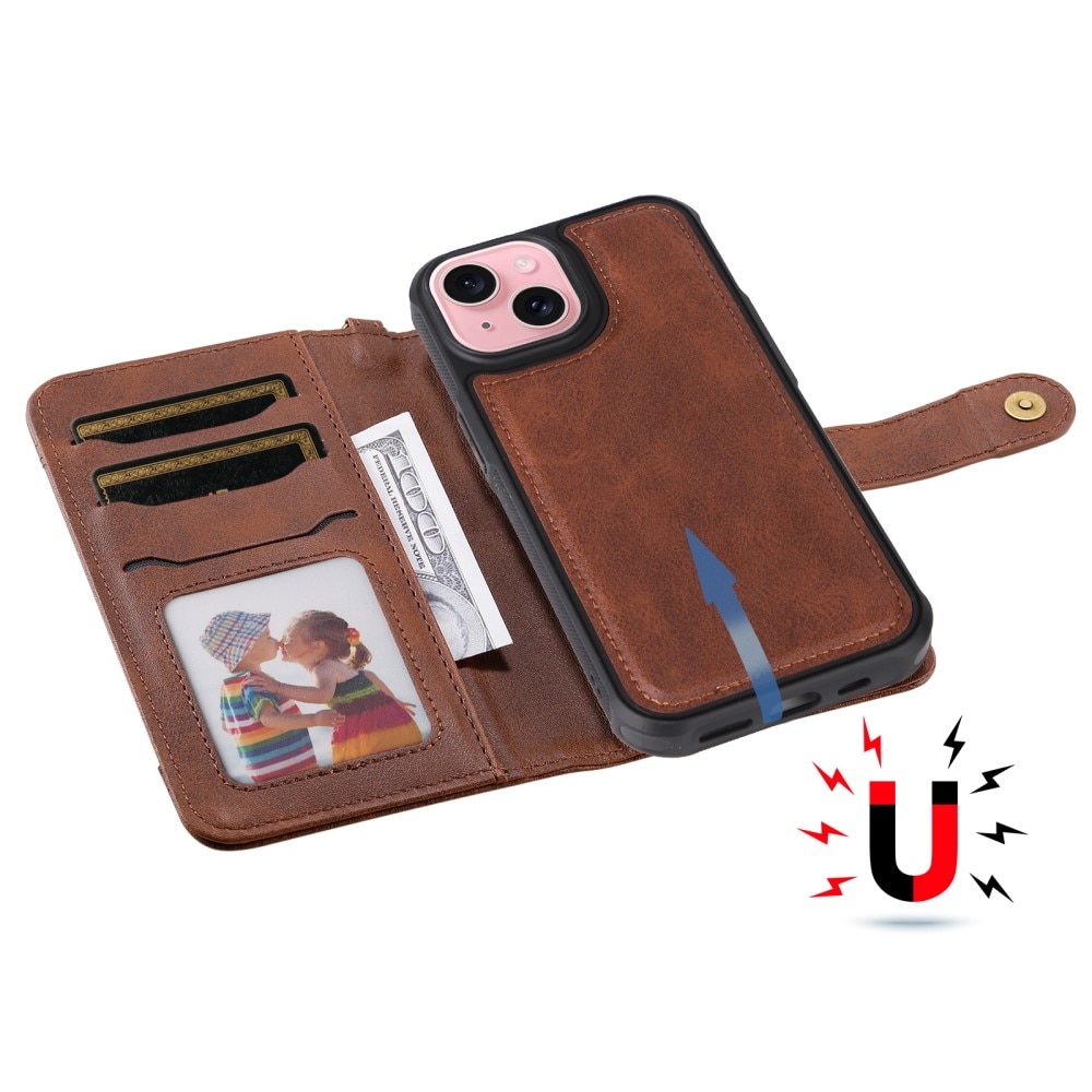 Magnet Leather Wallet iPhone 15 marrone