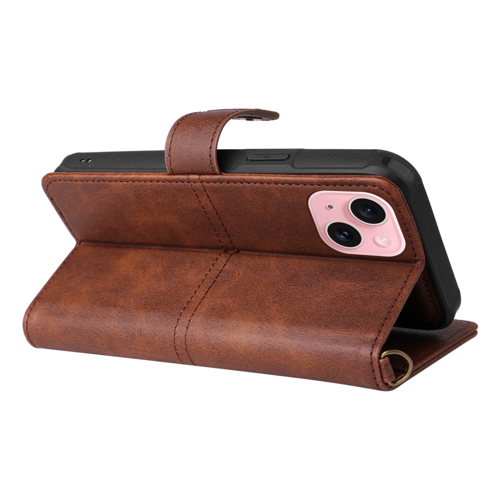 Magnet Leather Wallet iPhone 15 marrone