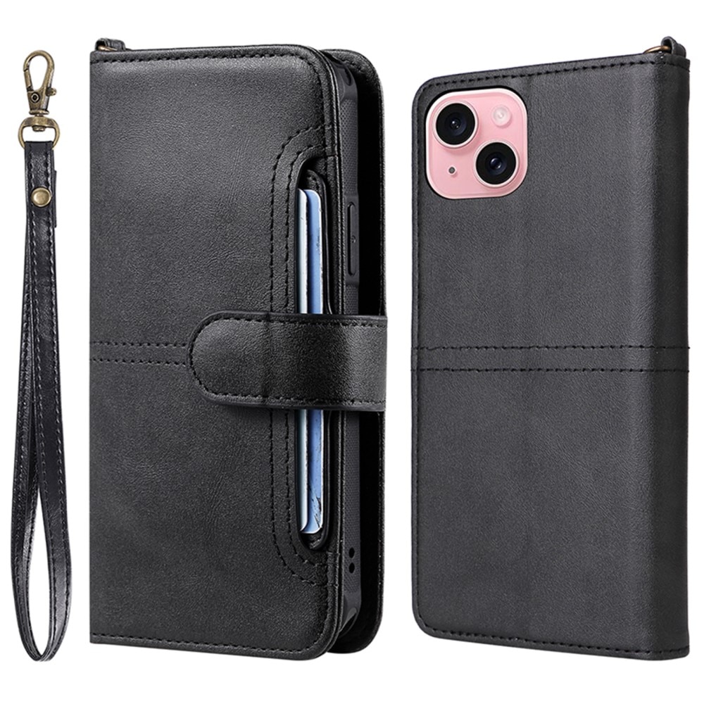 Magnet Leather Wallet iPhone 15 nero