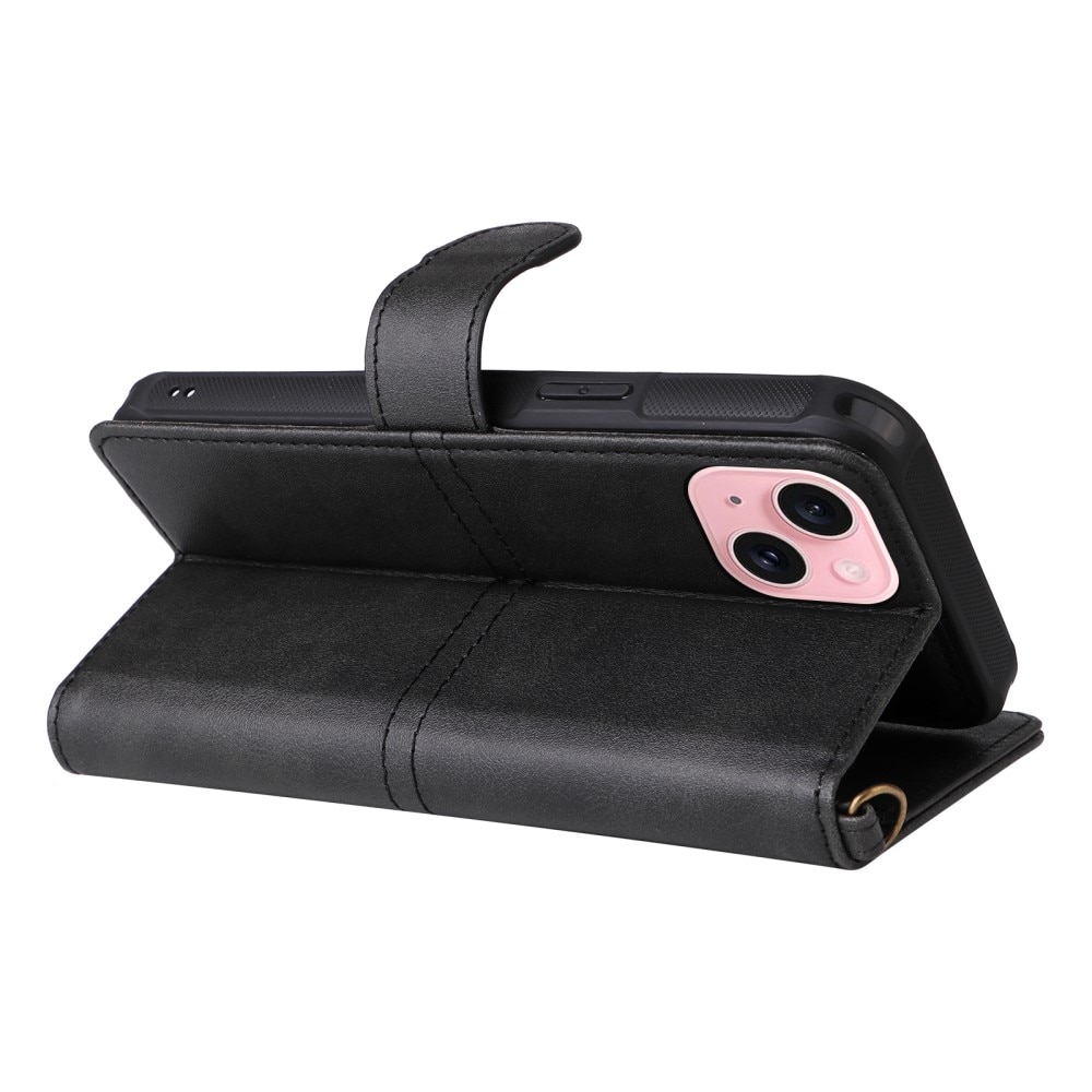 Magnet Leather Wallet iPhone 15 nero