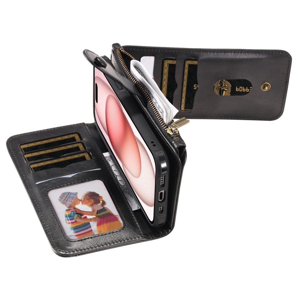 Magnet Leather Multi Wallet iPhone 15 nero