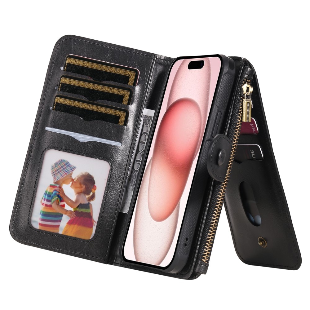 Magnet Leather Multi Wallet iPhone 15 nero