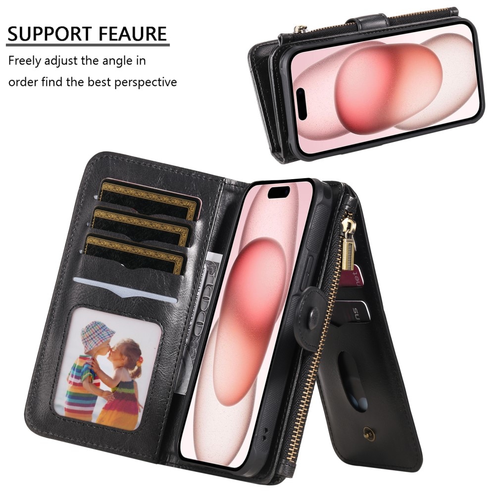 Magnet Leather Multi Wallet iPhone 15 nero