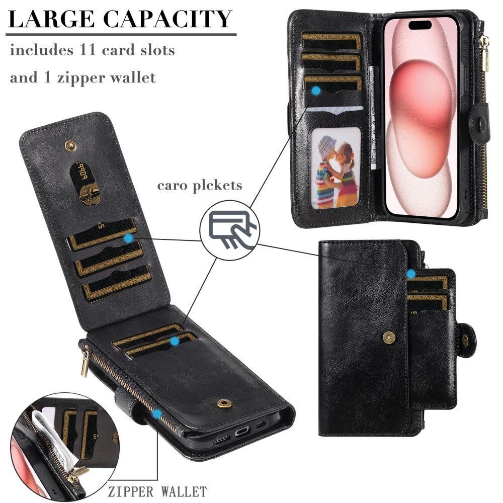 Magnet Leather Multi Wallet iPhone 15 nero