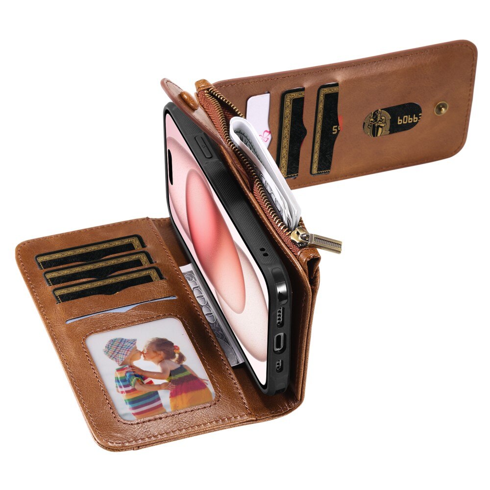 Magnet Leather Multi Wallet iPhone 15 marrone