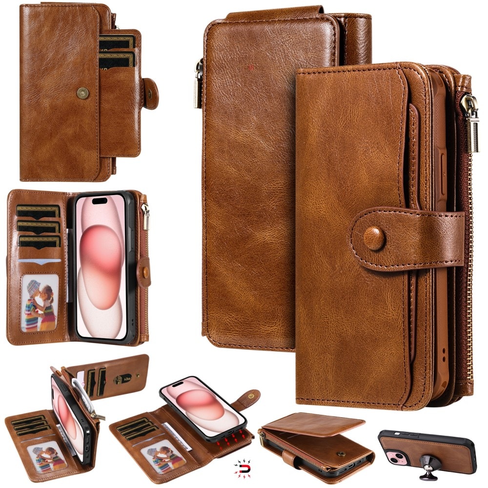 Magnet Leather Multi Wallet iPhone 15 marrone