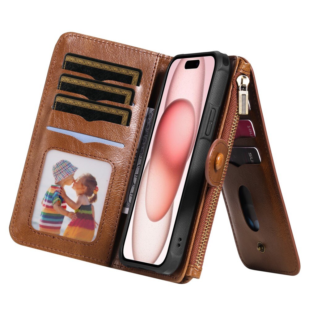 Magnet Leather Multi Wallet iPhone 15 marrone