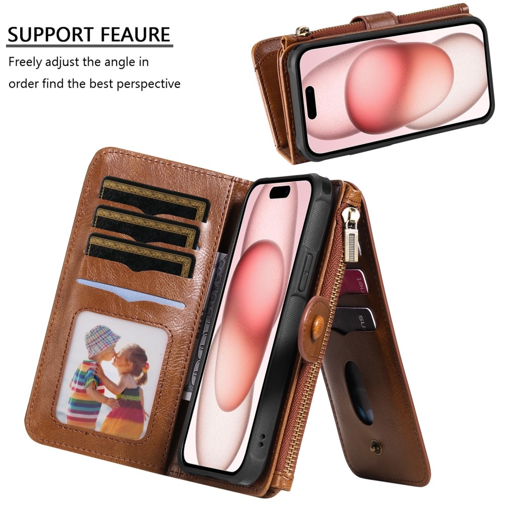 Magnet Leather Multi Wallet iPhone 15 marrone