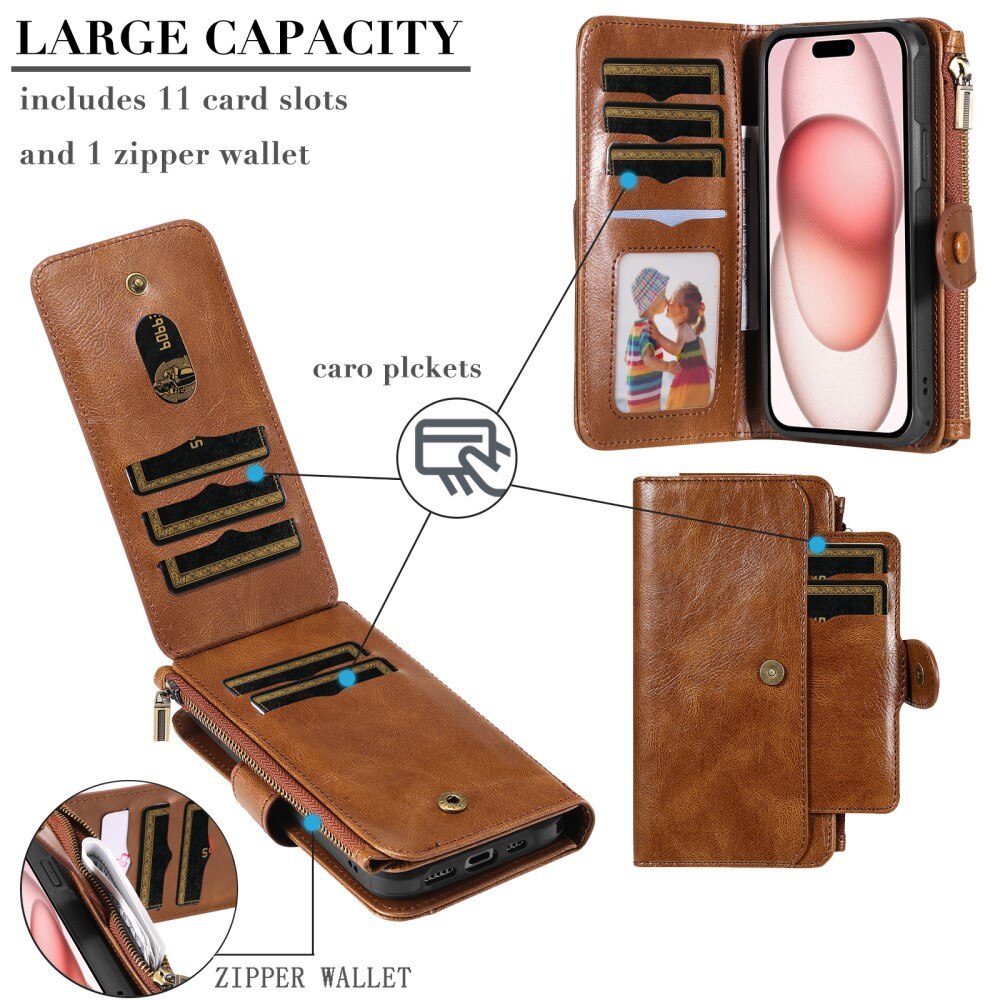 Magnet Leather Multi Wallet iPhone 15 marrone