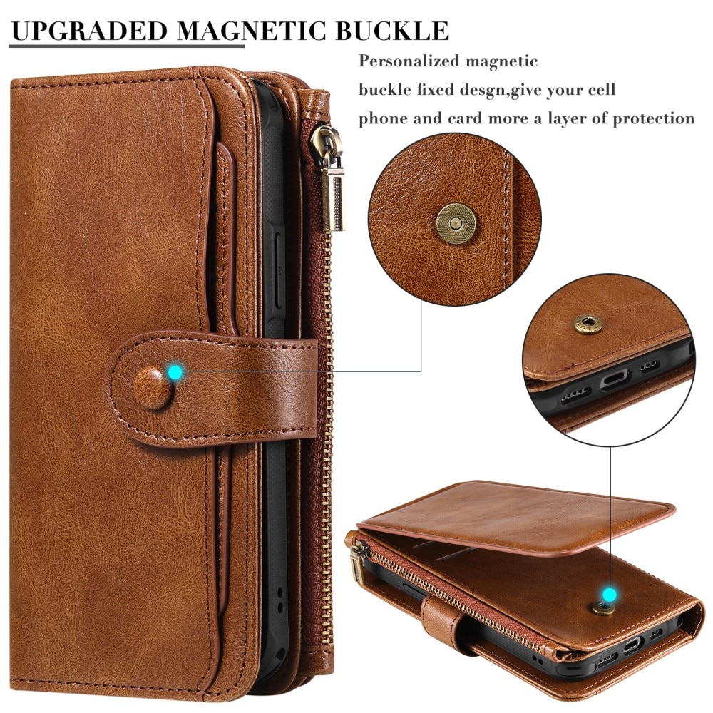 Magnet Leather Multi Wallet iPhone 15 marrone