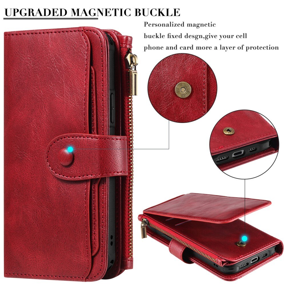 Magnet Leather Multi Wallet iPhone 15 rosso