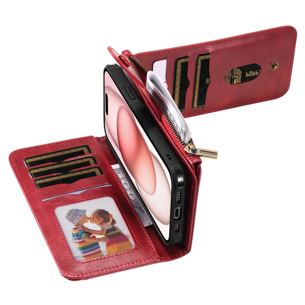 Magnet Leather Multi Wallet iPhone 15 rosso