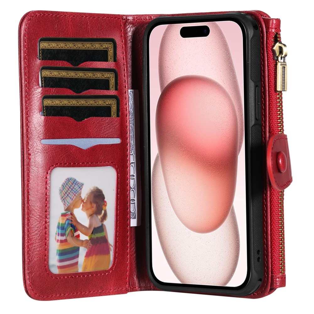 Magnet Leather Multi Wallet iPhone 15 rosso