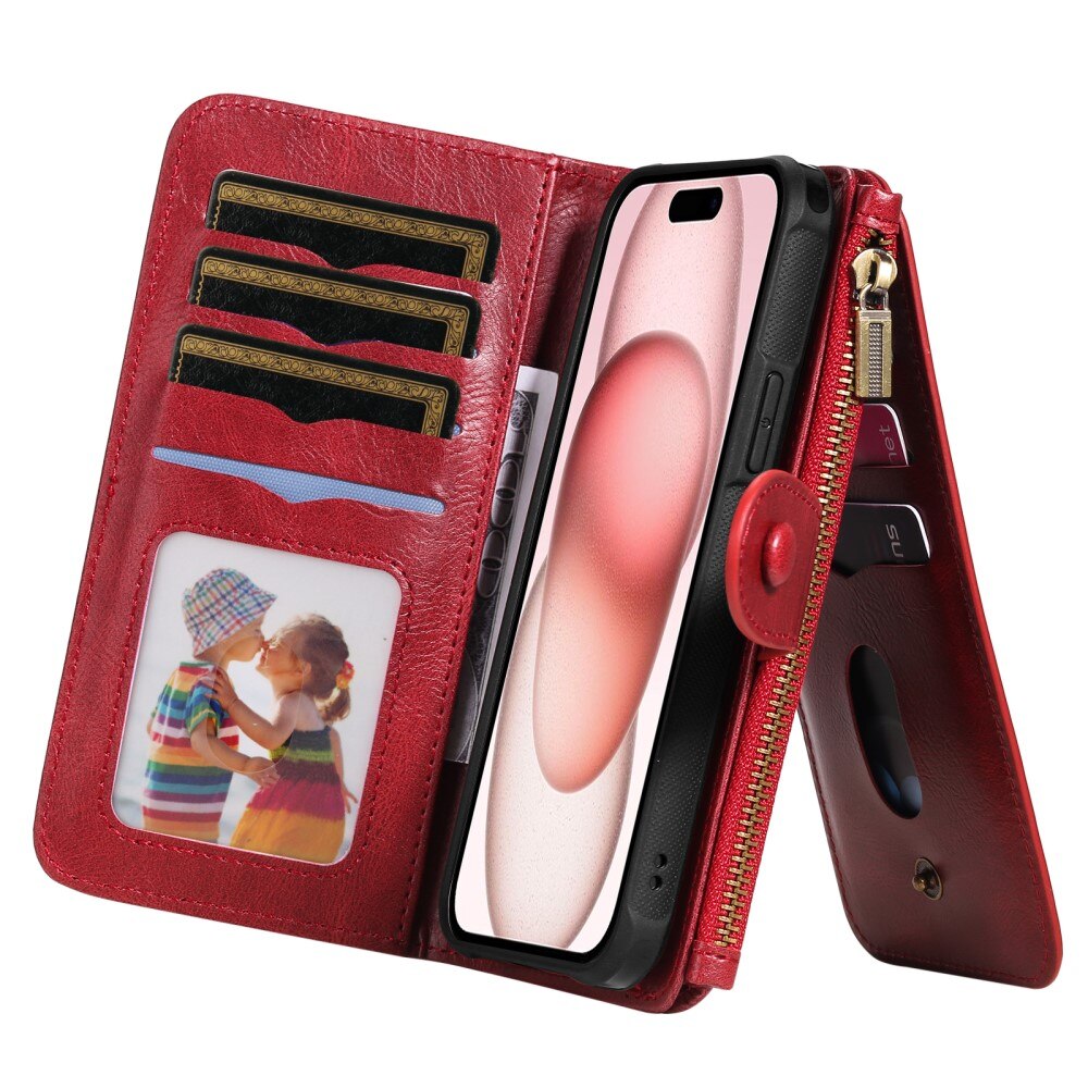 Magnet Leather Multi Wallet iPhone 15 rosso