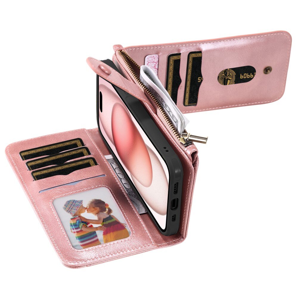 Magnet Leather Multi Wallet iPhone 15 rosa