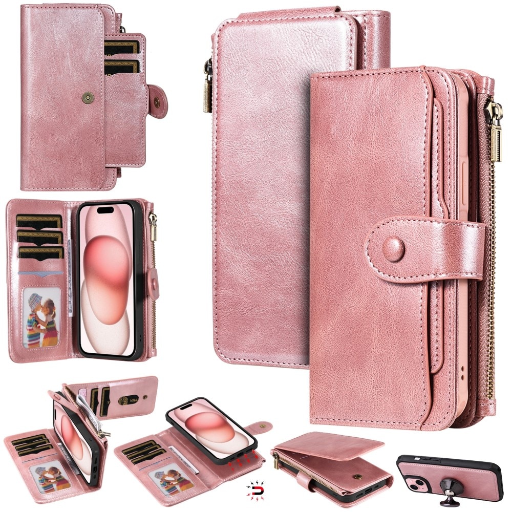 Magnet Leather Multi Wallet iPhone 15 rosa